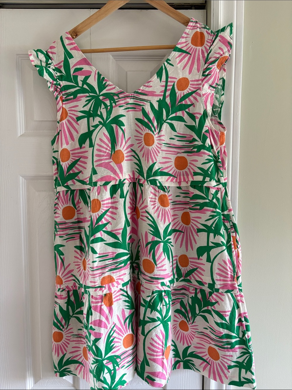C&C California Tropical Print linen/rayon Sleeveless Dress NWT